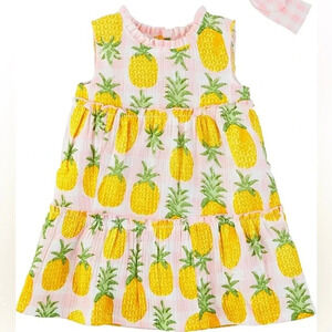 Mud Pie Muslin dress toddler girl pineapples ruffles cotton tiered sleeveless